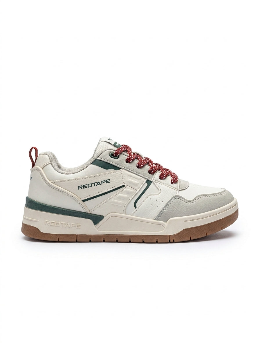Women’s Red Tape Retro Court Sneakers – White, Green & Burgundy