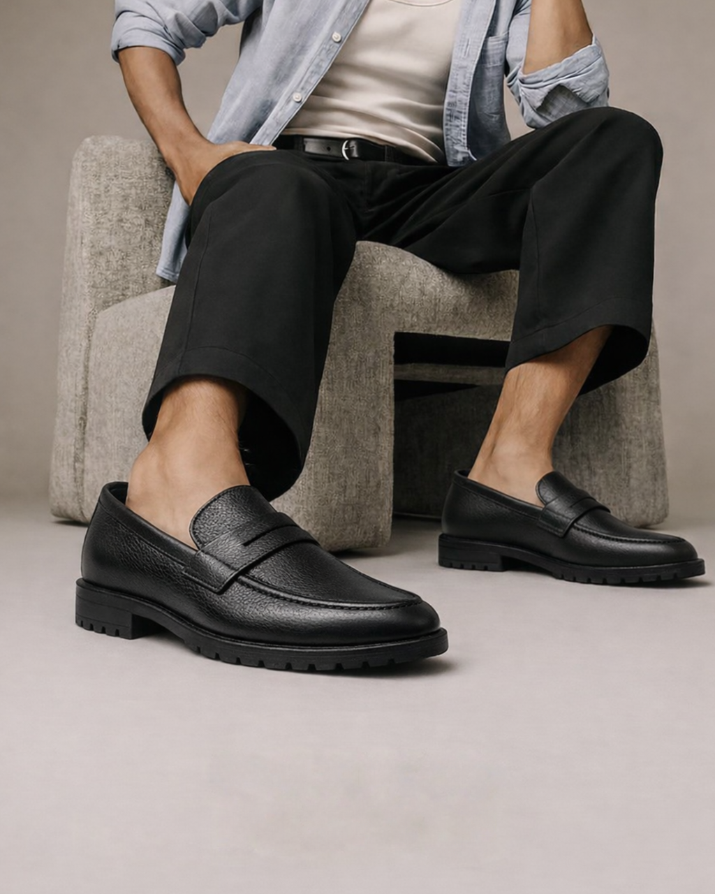 Black Chunky Loafer - Genuine Leather