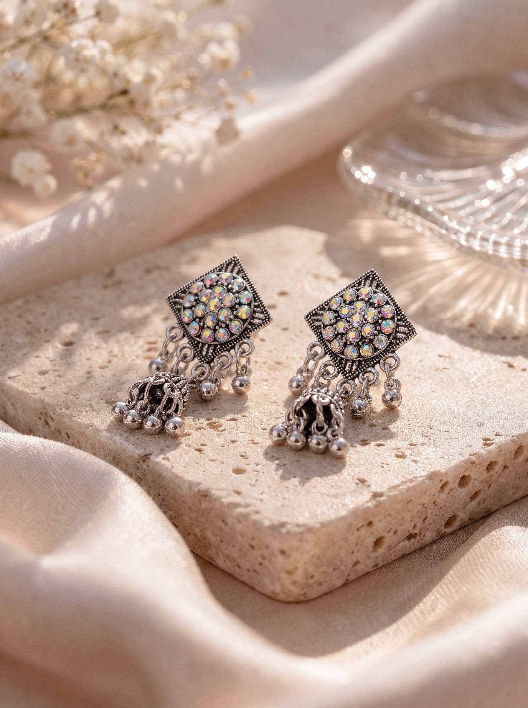 Celestial Silver Jhumka Earrings