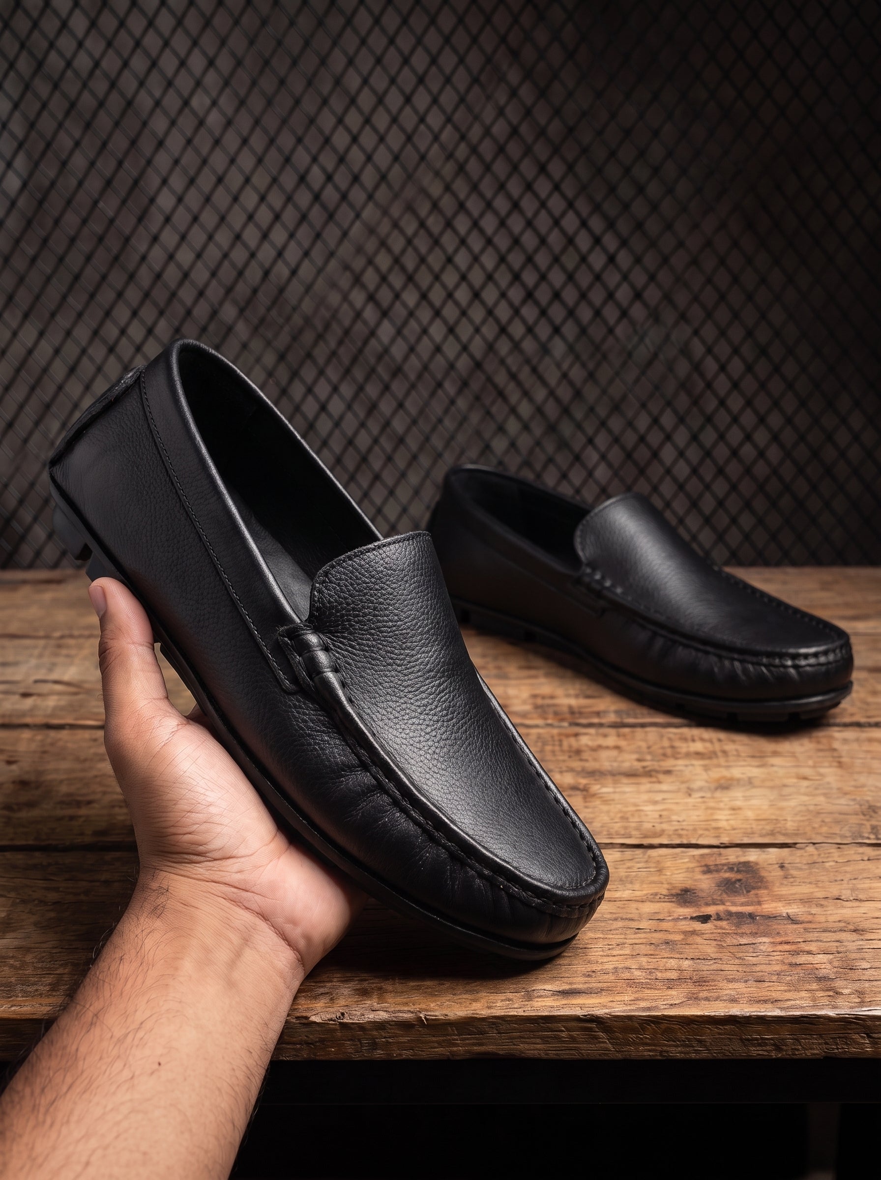Handcrafted Leather Slip-On Moccasins Black