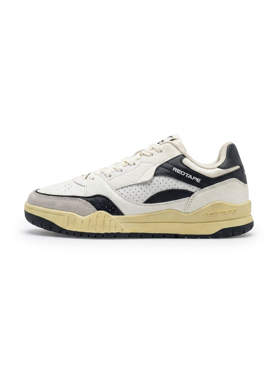 Red Tape Retro Court Casual Sneakers – White & Black