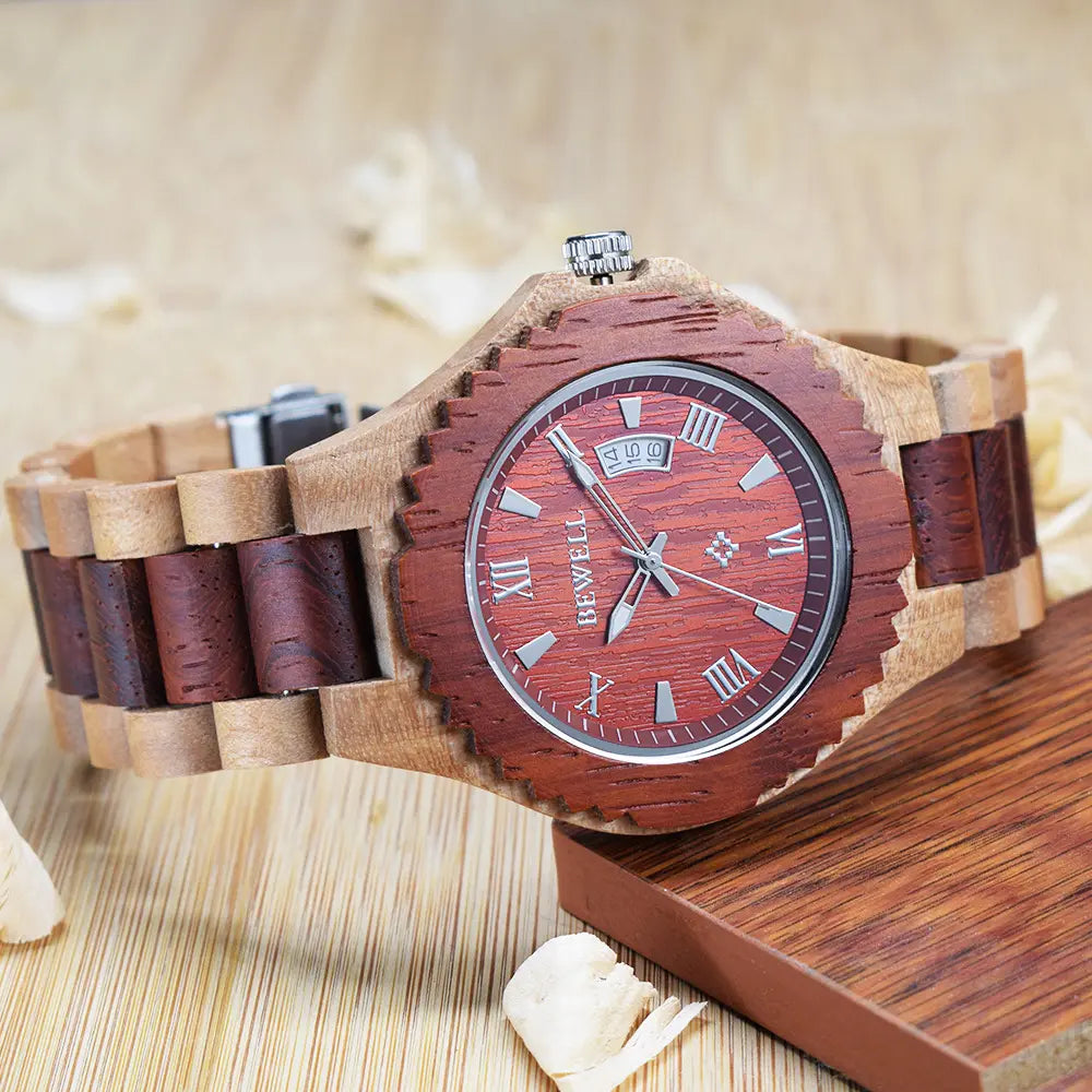 Bewell Handcraft Wooden Mans Quartz Watch