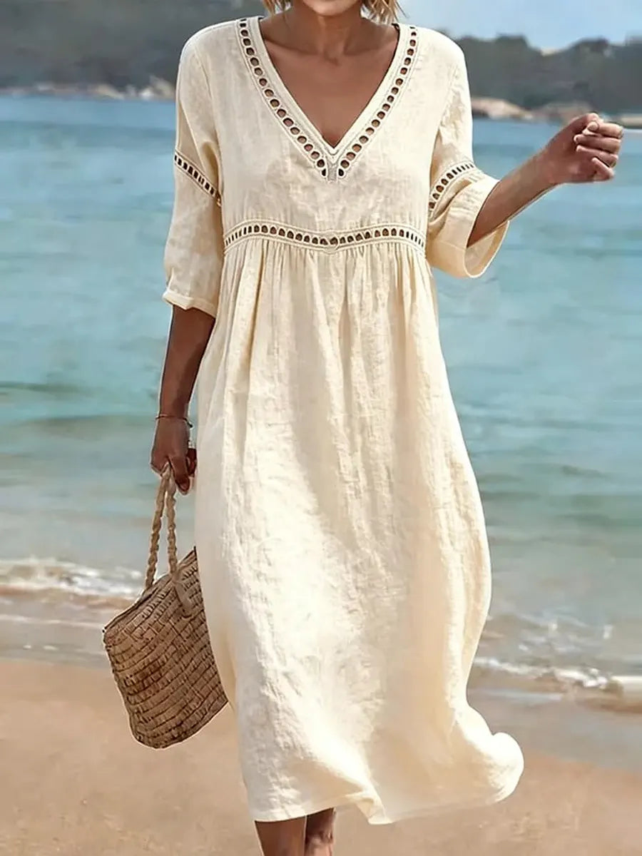 Santorini Breeze Eyelet Beach Dress