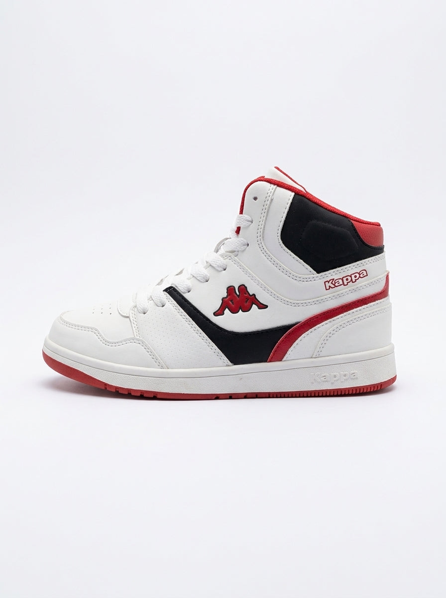 Women’s Kappa High-Top Casual Sneakers – White, Red & Black