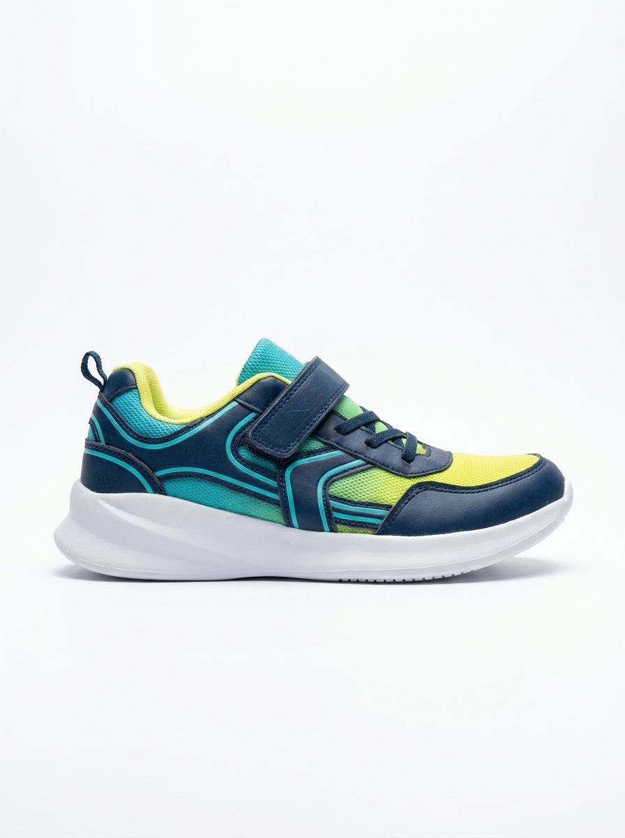 Kids’ Lightweight Sports Sneakers – Navy, Teal & Lime
