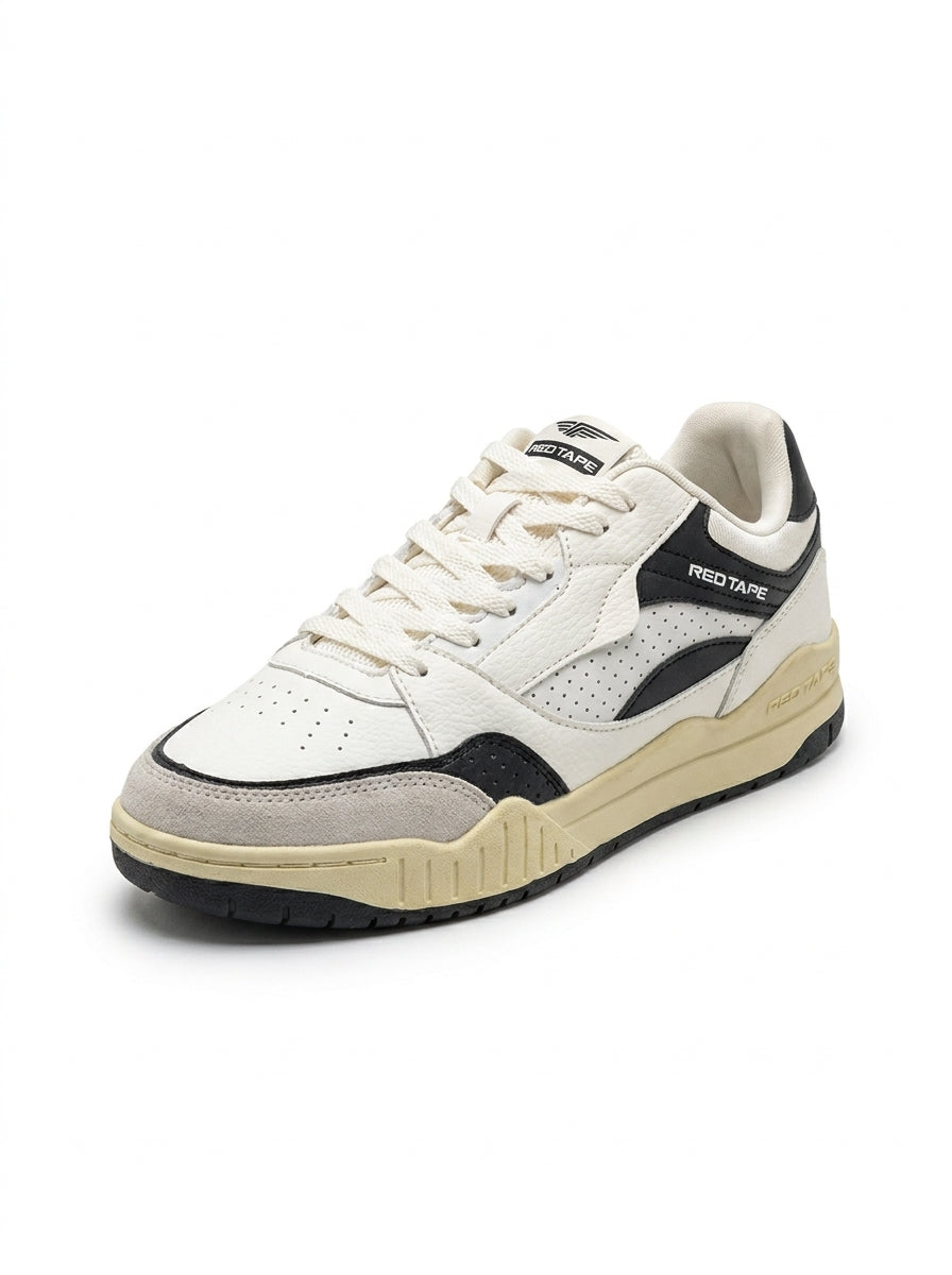 Red Tape Retro Court Casual Sneakers – White & Black