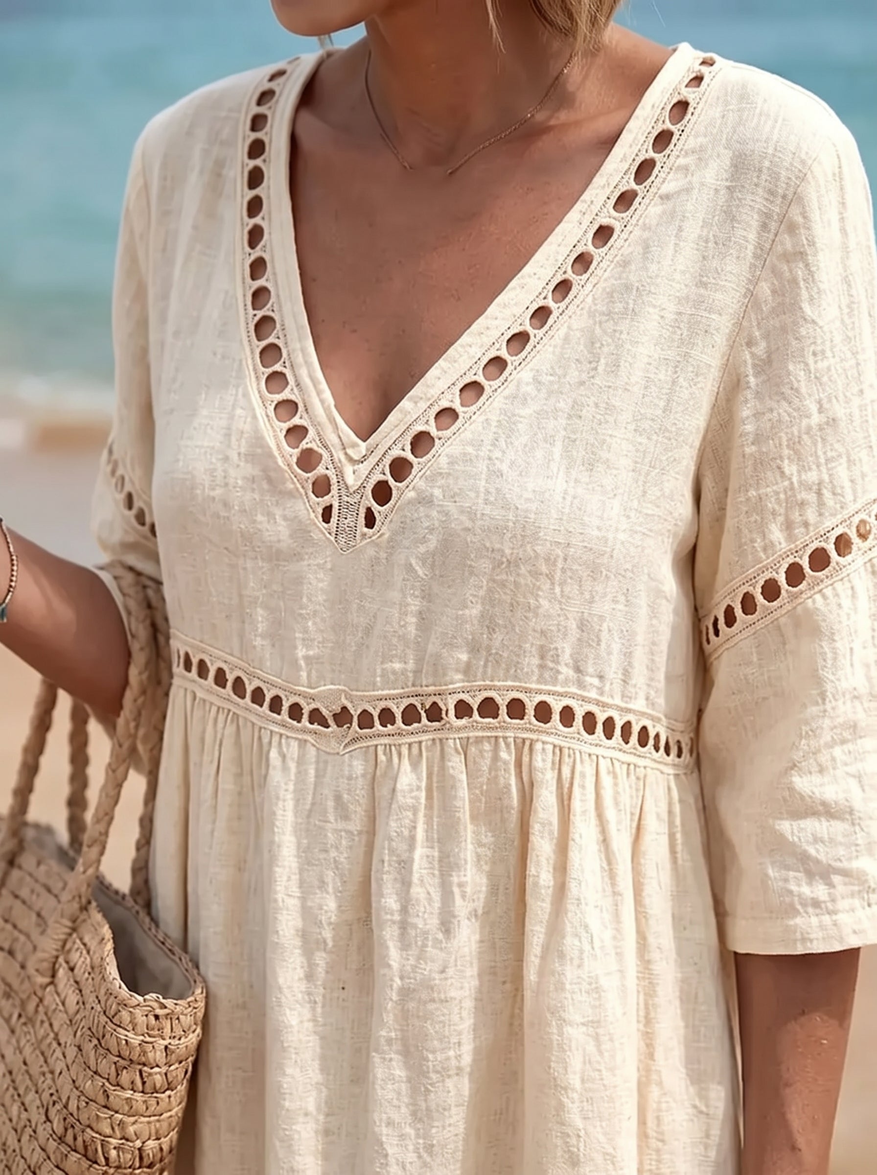 Santorini Breeze Eyelet Beach Dress