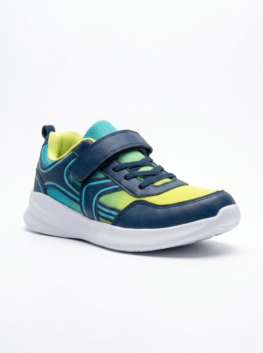 Kids’ Lightweight Sports Sneakers – Navy, Teal & Lime