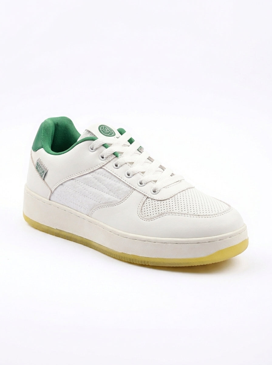 Men’s White & Green Casual Court Sneakers