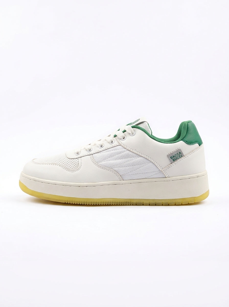Men’s White & Green Casual Court Sneakers