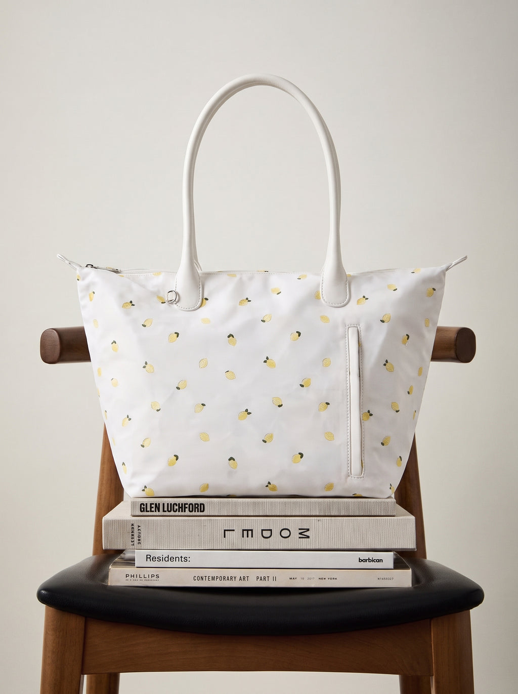 No Boundaries Women's Tote Bag, White with Lemon Embroidery