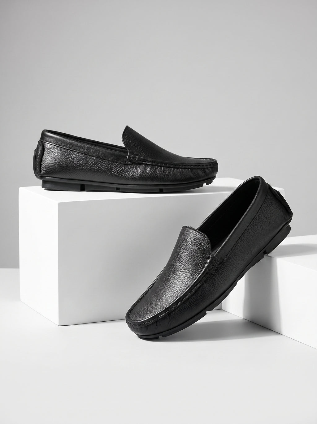 Handcrafted Leather Slip-On Moccasins Black