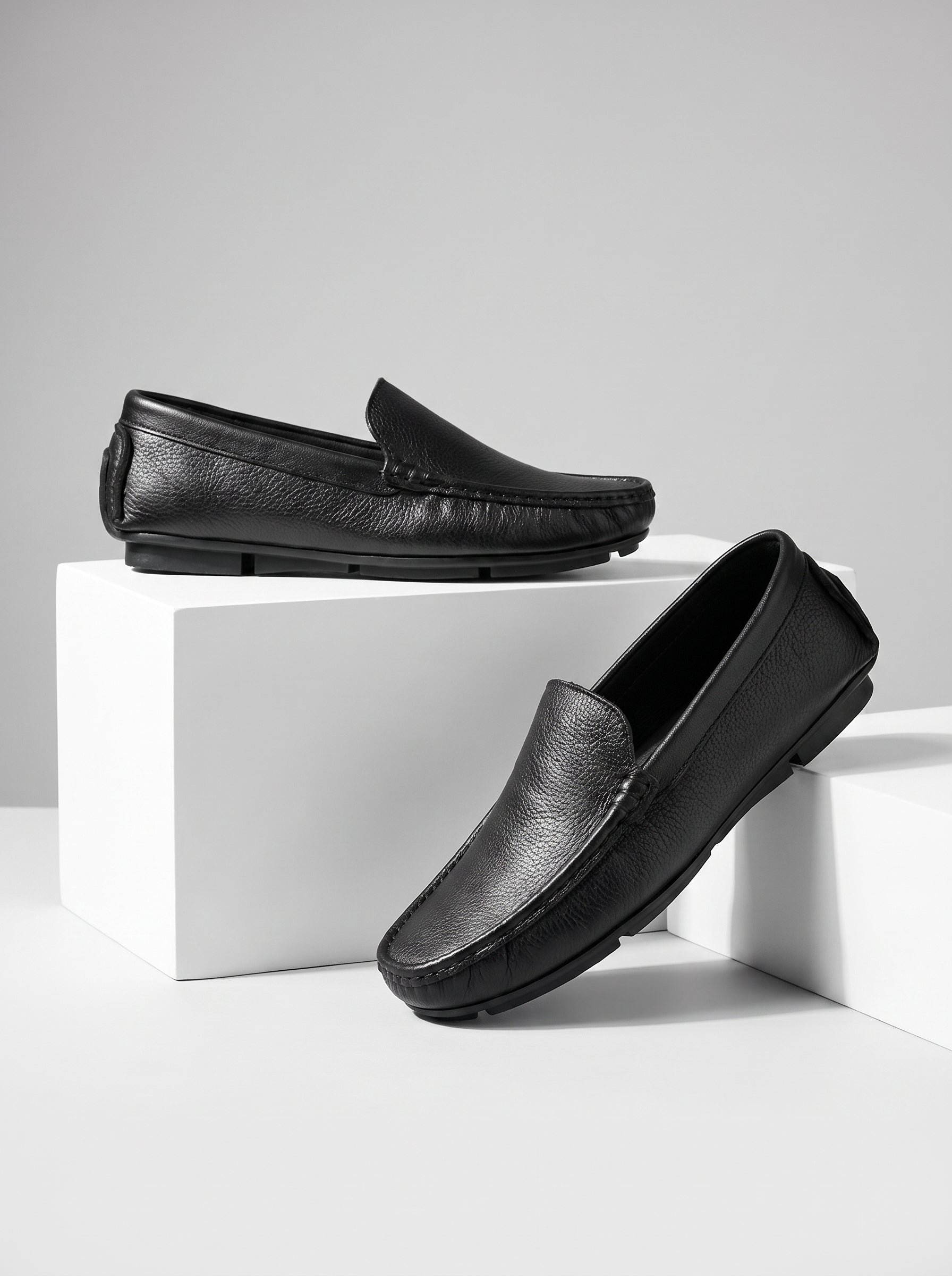Handcrafted Leather Slip-On Moccasins Black