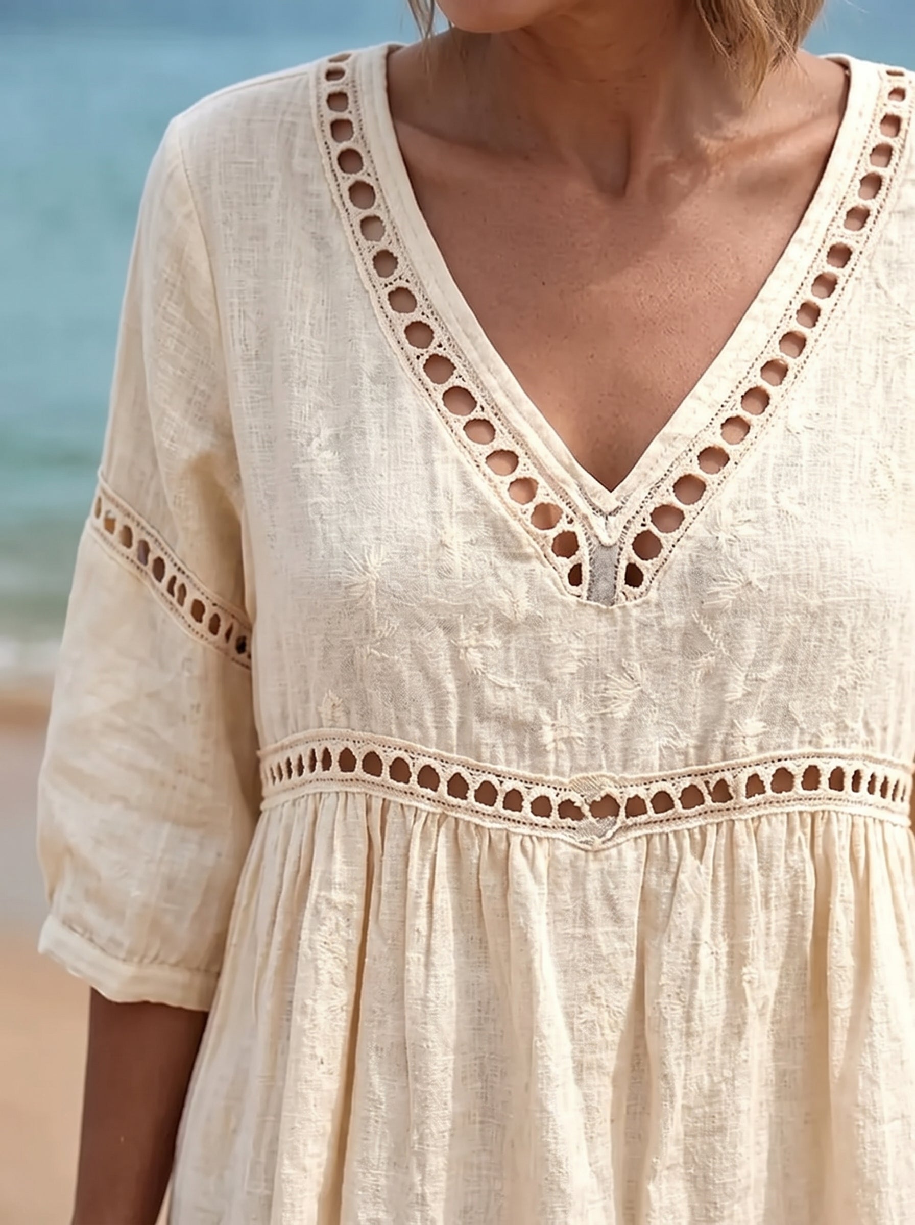 Santorini Breeze Eyelet Beach Dress