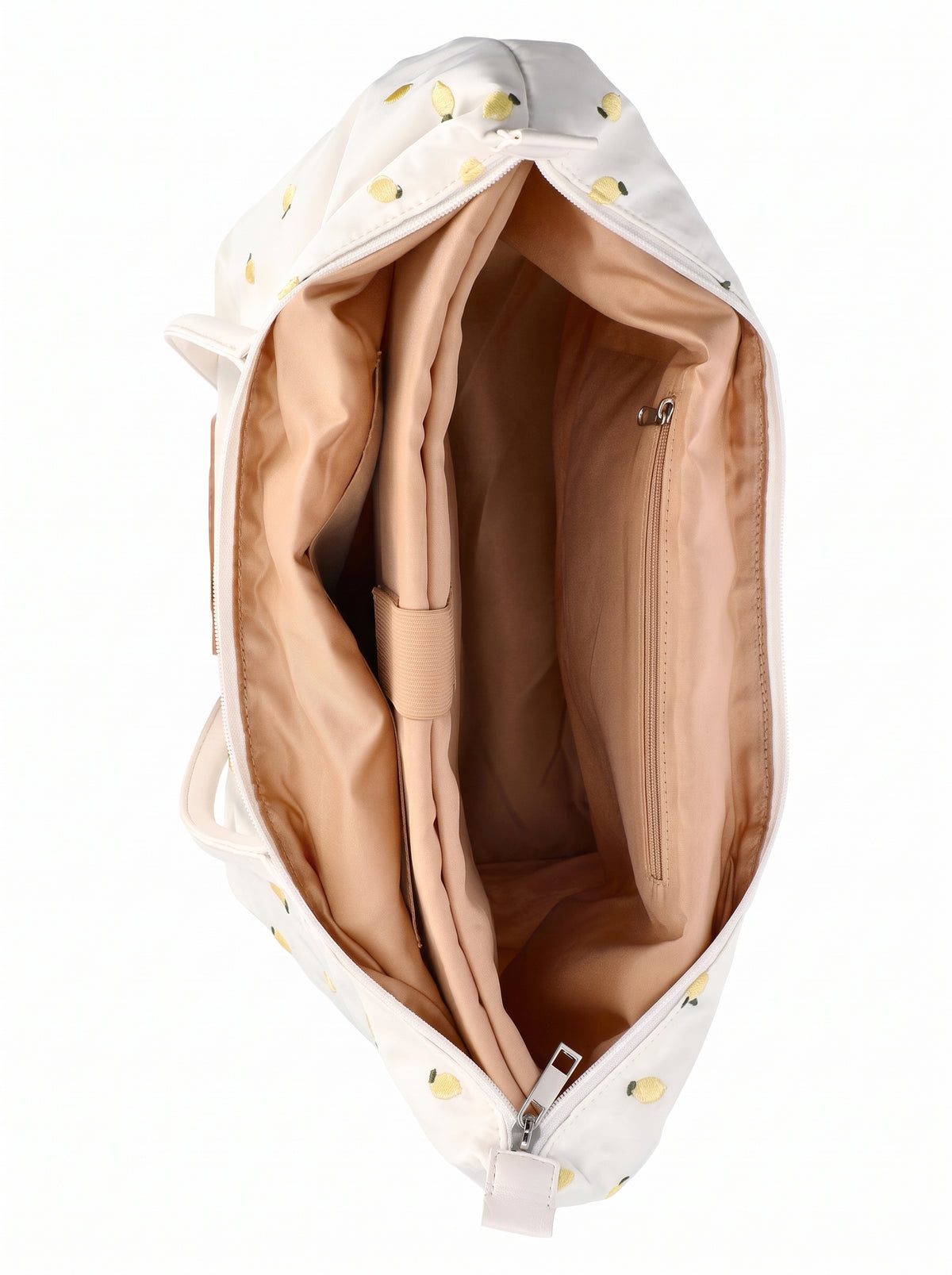 No Boundaries Women's Tote Bag, White with Lemon Embroidery