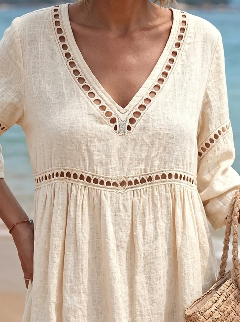 Santorini Breeze Eyelet Beach Dress