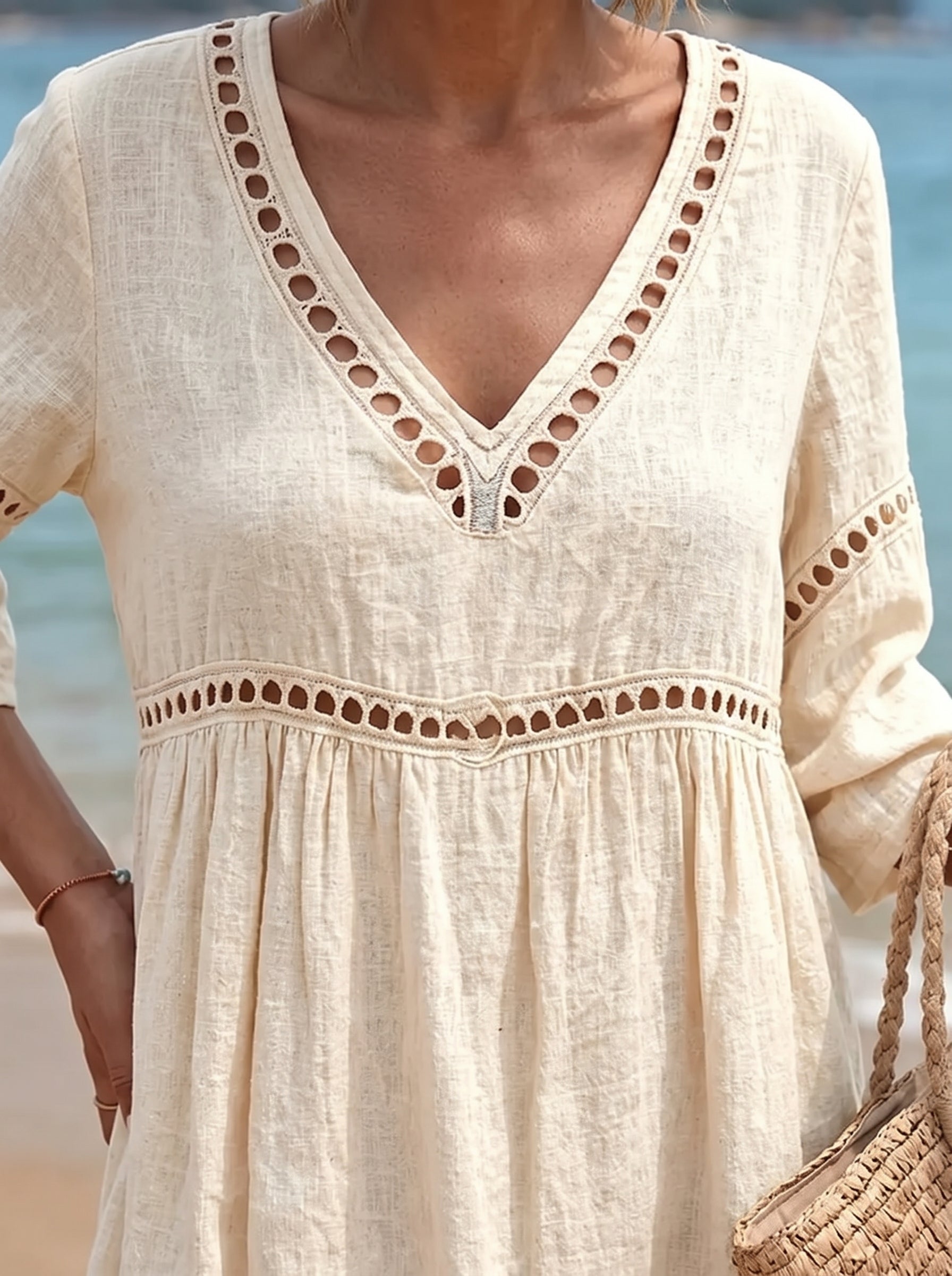 Santorini Breeze Eyelet Beach Dress