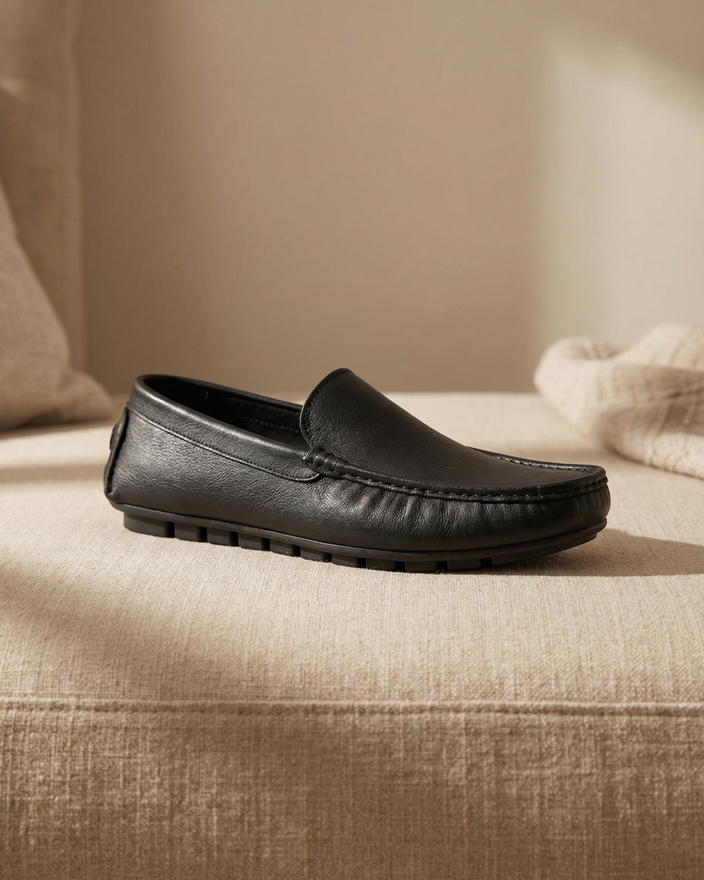 Handcrafted Leather Slip-On Moccasins Black