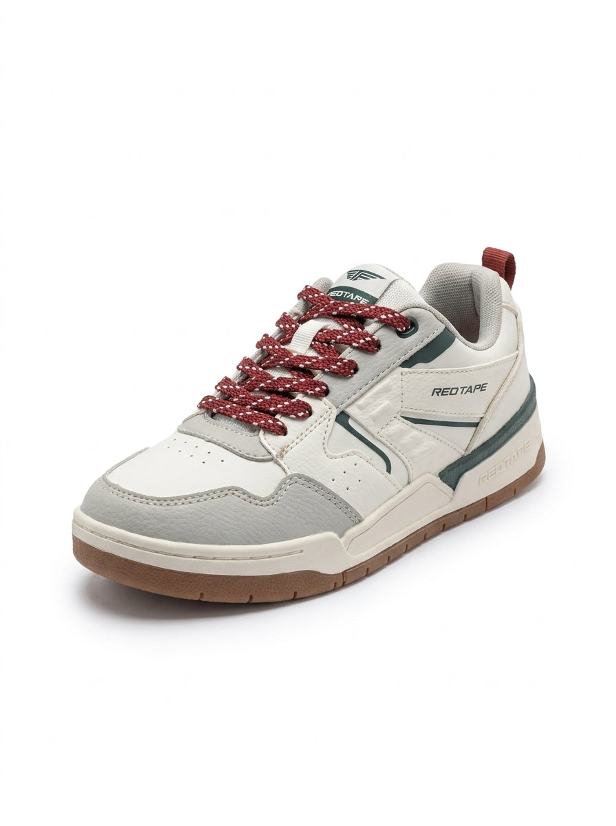 Women’s Red Tape Retro Court Sneakers – White, Green & Burgundy