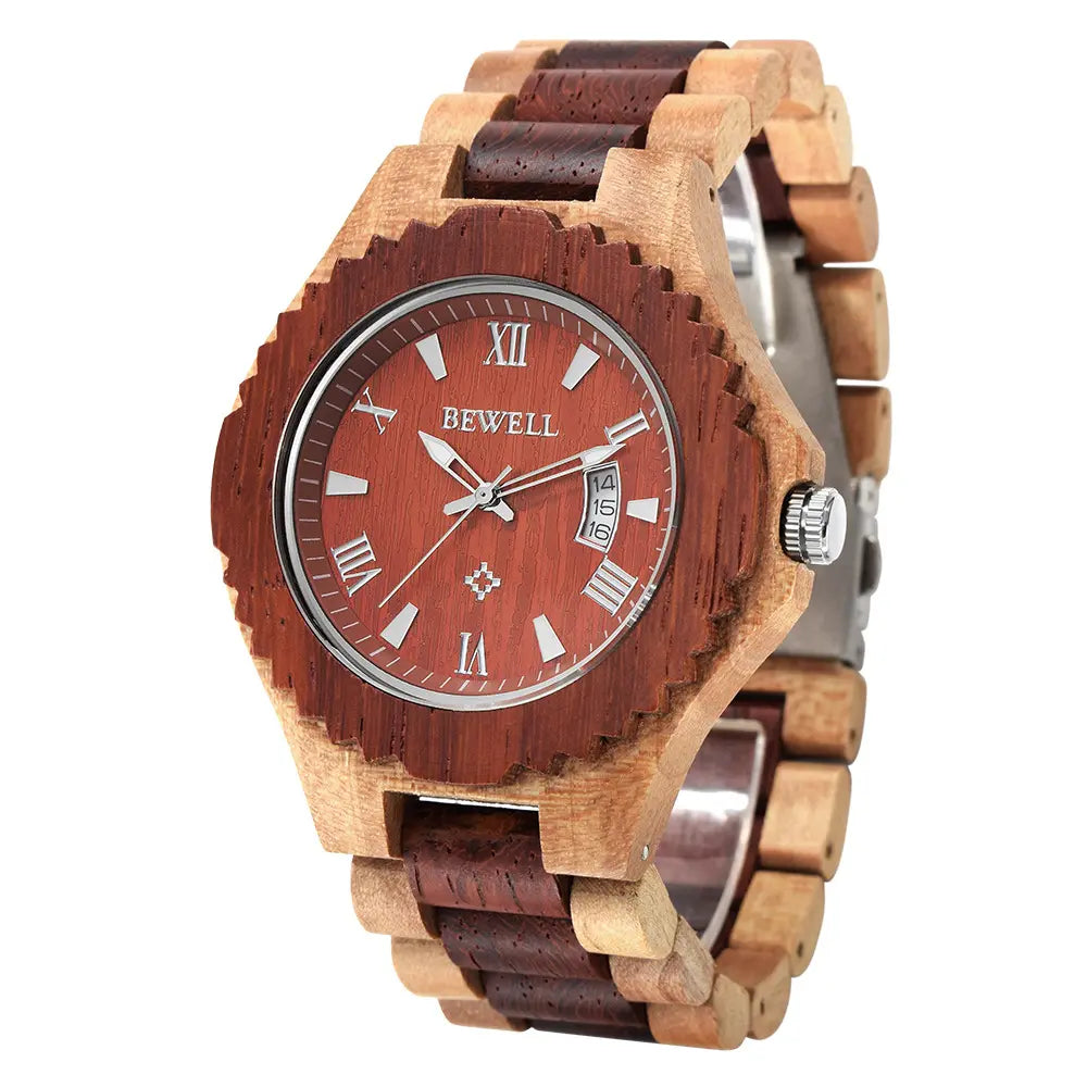 Handcraft wooden mans quartz watch on a white background - BlackBole High Quality Watch