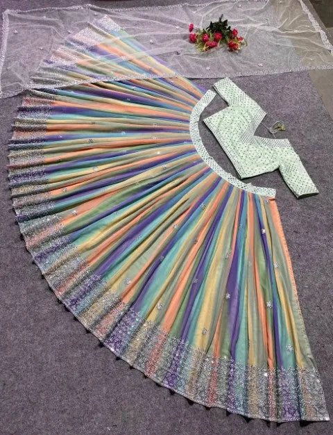 Colorful saree with a blouse piece on a gray surface - BlackBole High Quality  indo western Dress