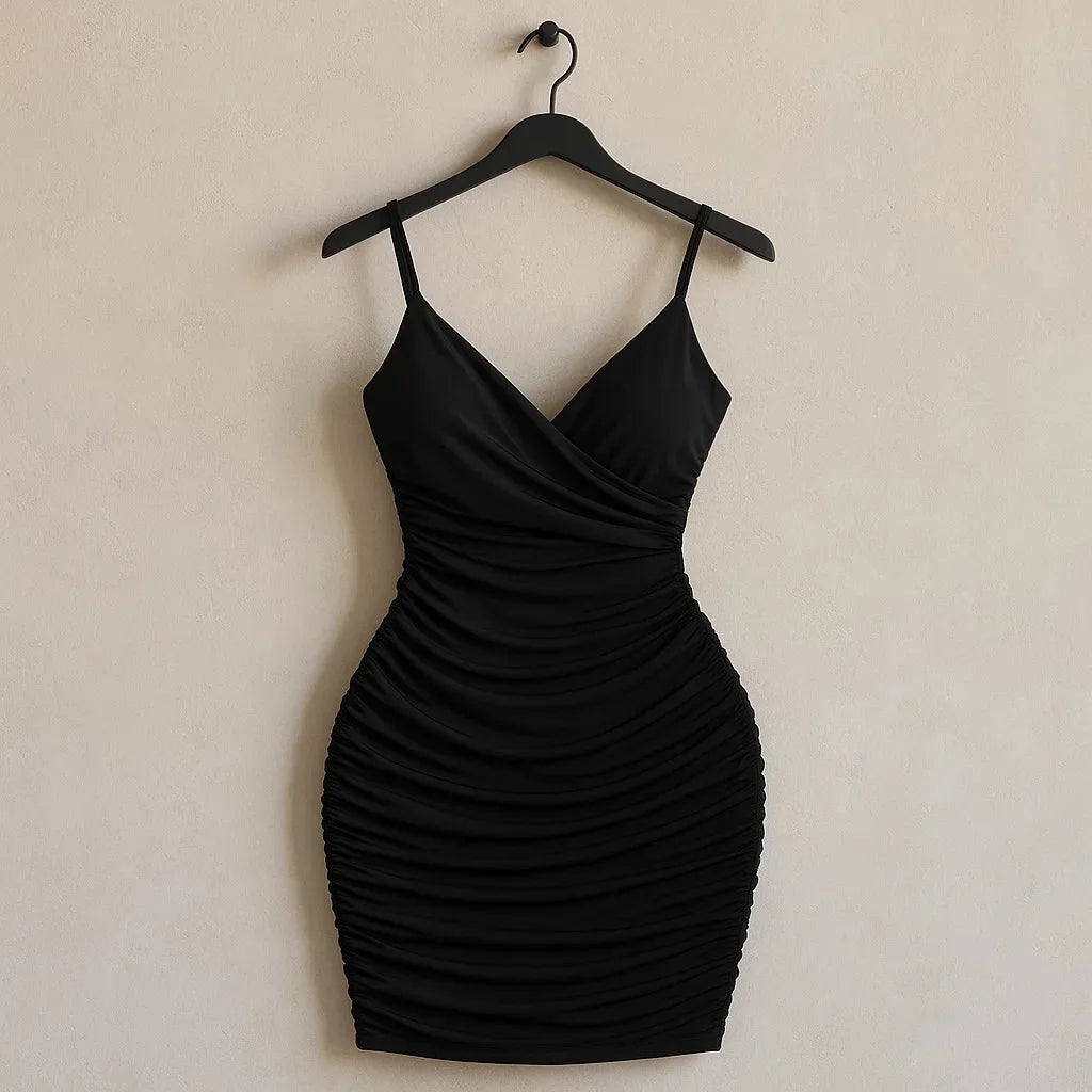 Black dress on a hanger against a beige wall - BlackBole High Quality Western Dress