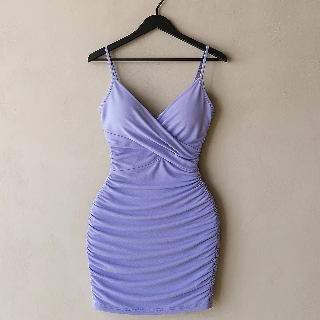Purple dress on a hanger against a beige wall - BlackBole High Quality Western Dress