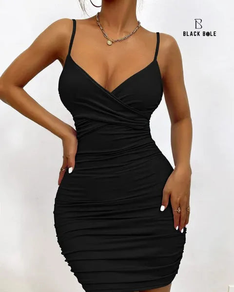 Black dress worn by a model on a white background with 'BLACK BOLE' - BlackBole High Quality Western Dressbranding.