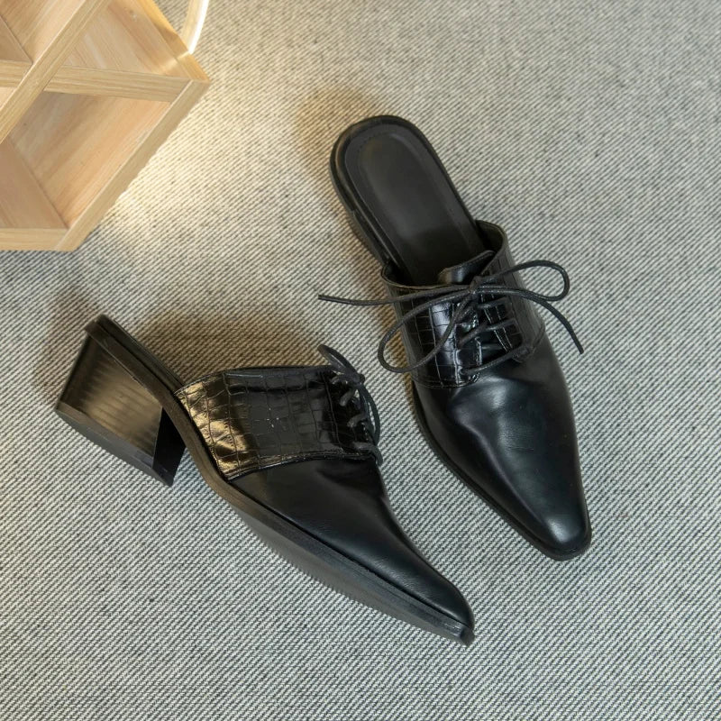Lace-Up Pointed Mule in black