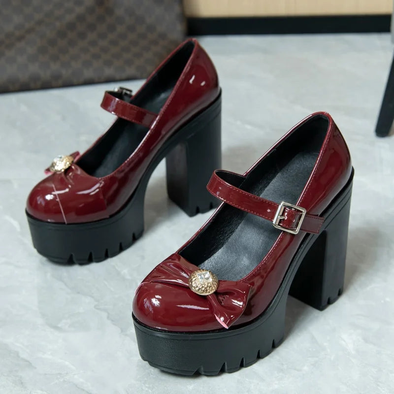 Patent Platform Mary Jane in wine red