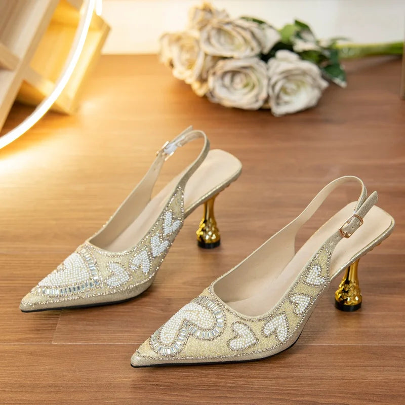 Embroidered Bridal Slingback in champagne