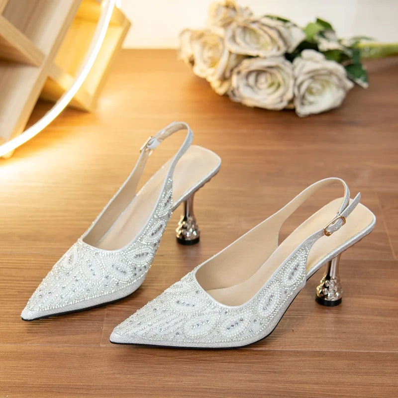 Pearl Rhinestone Slingback in silver