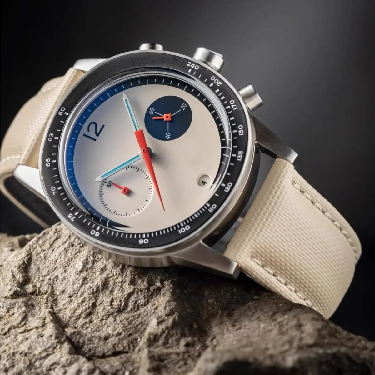 Retro Chronograph Leather Watch, white dial