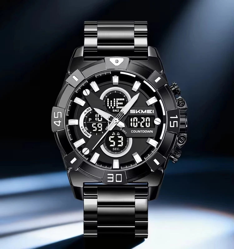 Bold Steel Chronograph Watch in black