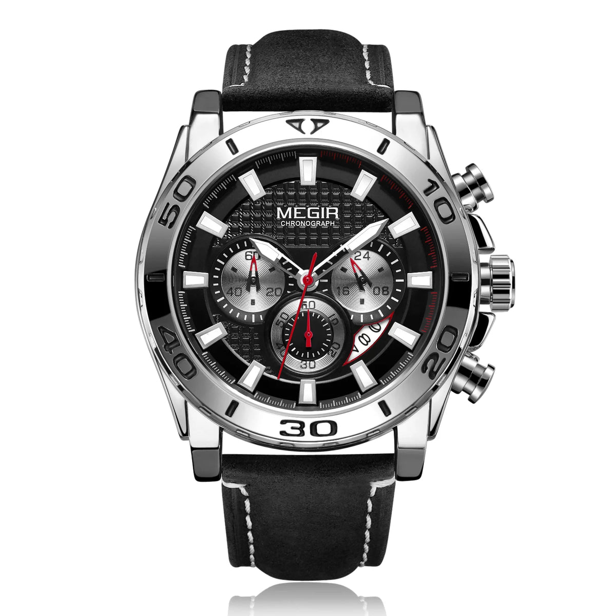 Chrono Sport Leather Watch in silver