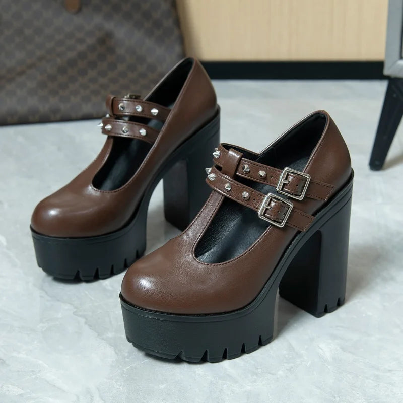 Studded Platform Mary Jane in brown