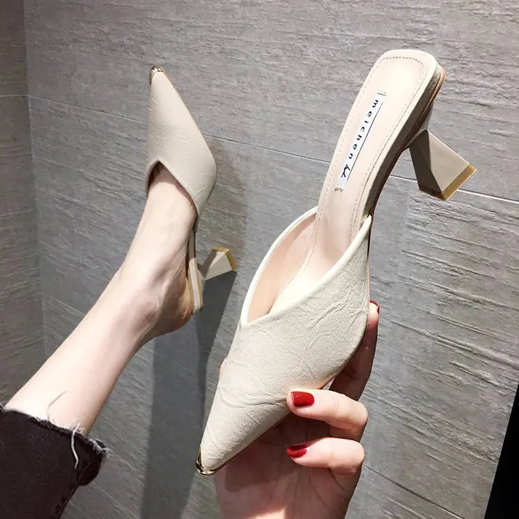 Block Heel Pointed Mule