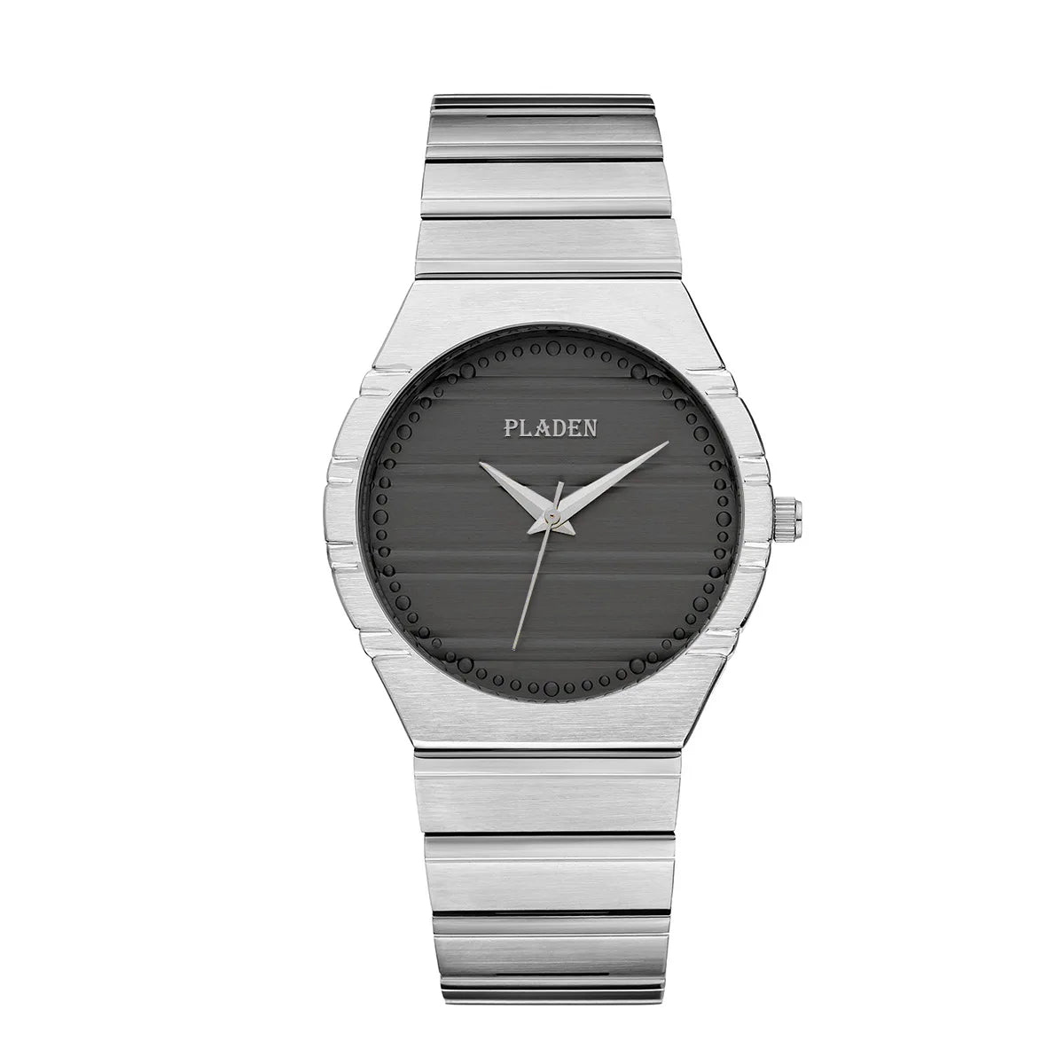 Ribbed Dial Steel Dress Watch, black dial