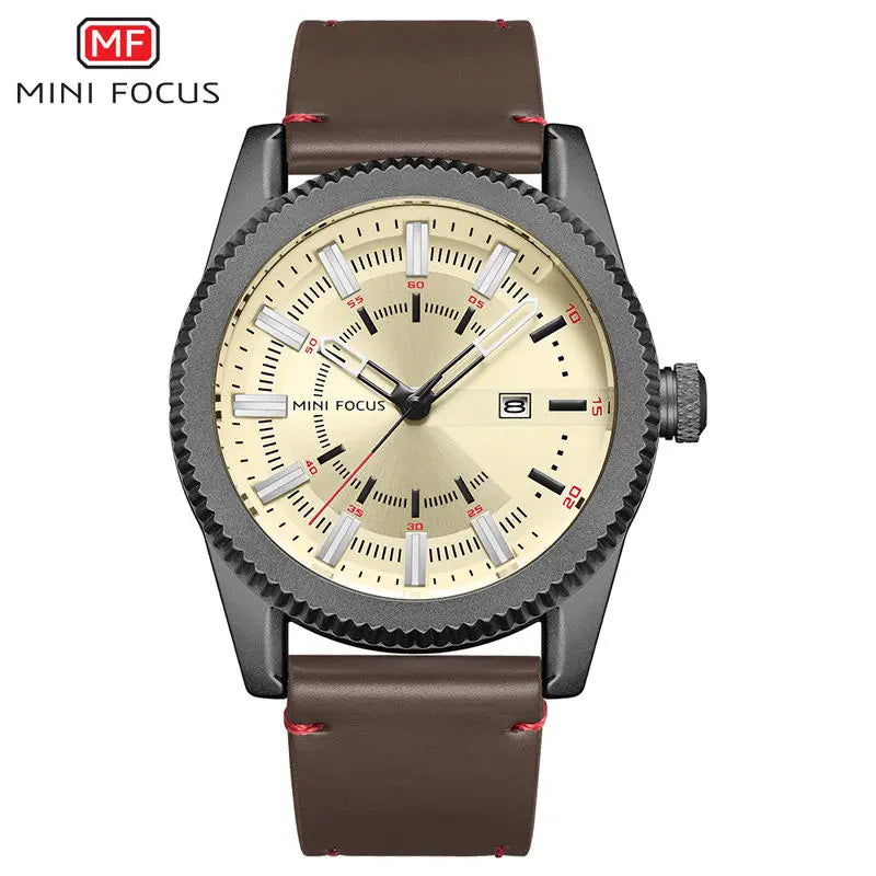 Champagne Dial Leather Watch, champagne dial and brown strap