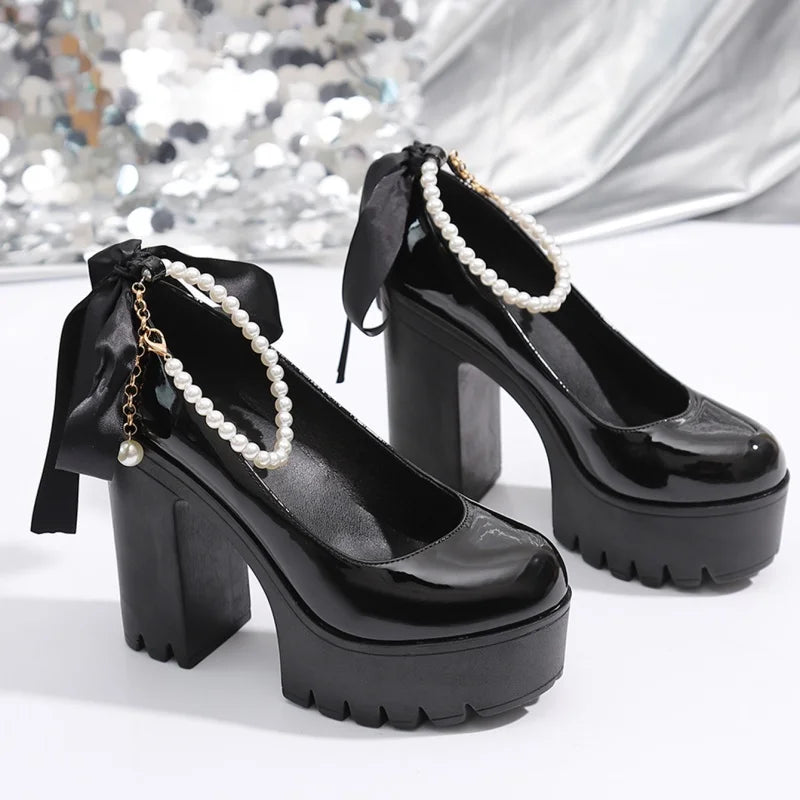 Patent Lug Sole Platform Heel in black