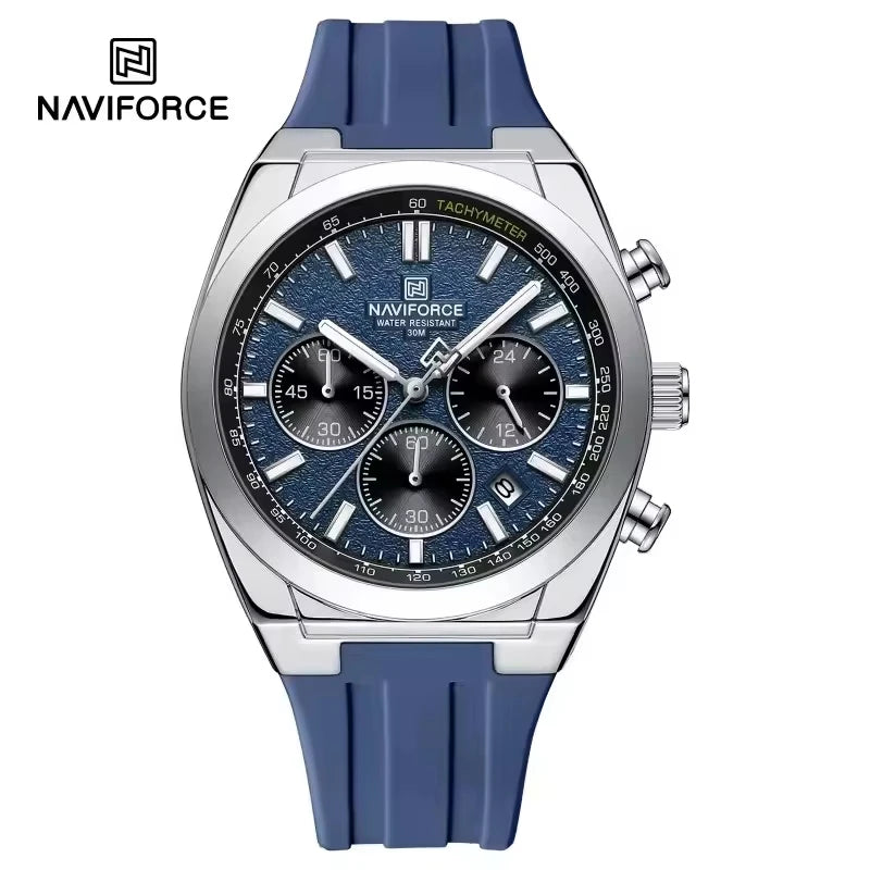 Sport Chronograph Silicone Watch, silver blue