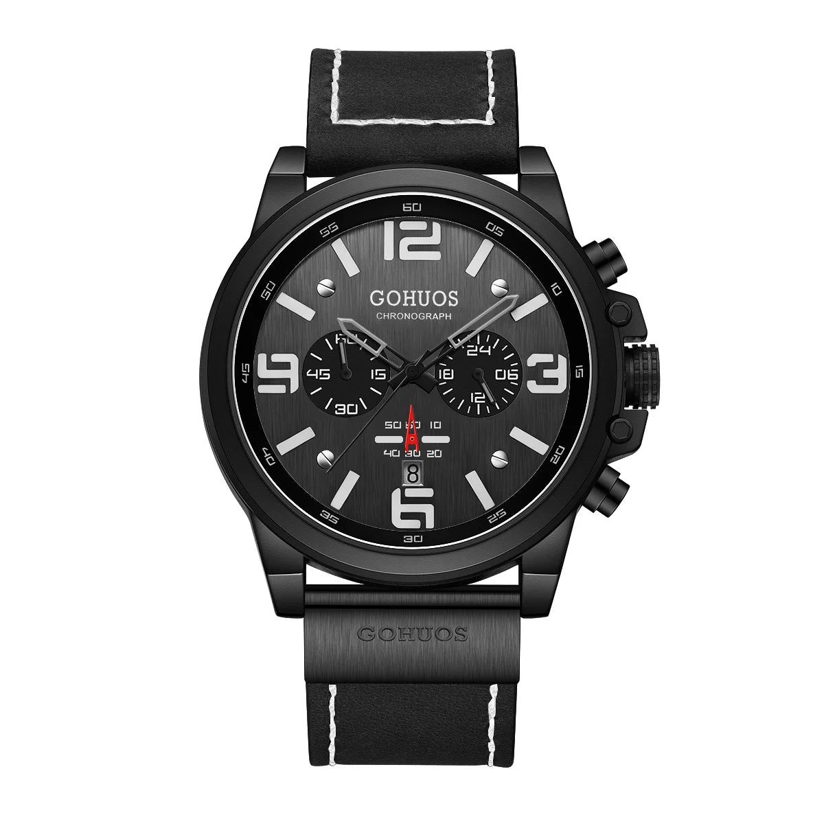 Military Chronograph Leather Watch in black