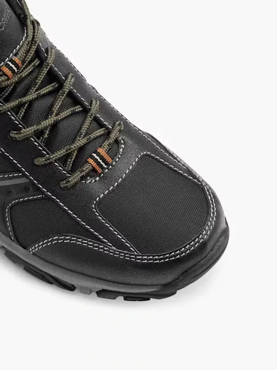 Black hiking boot with laces on a white background - BlackBole High Quality Shoe