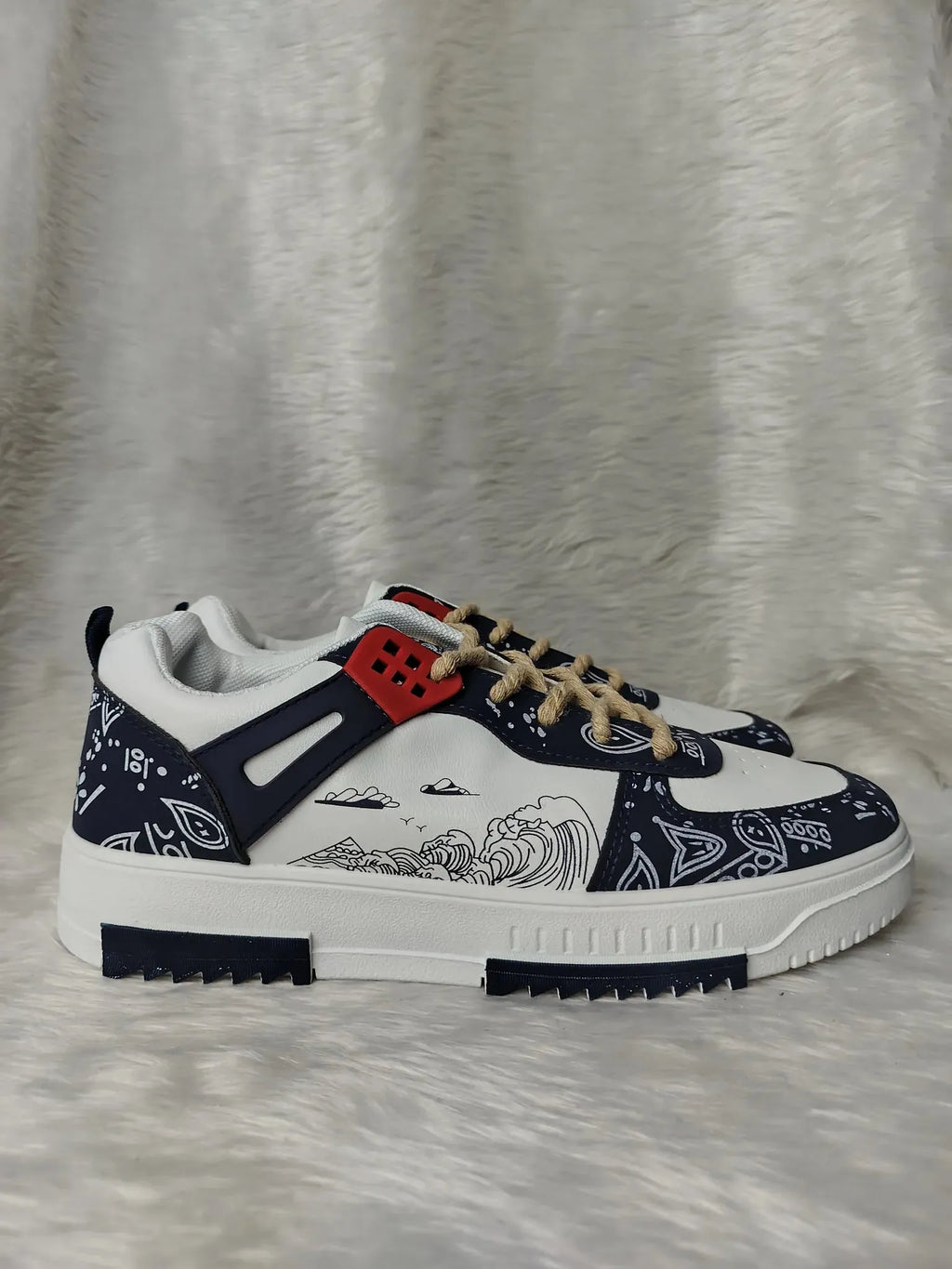 Sneaker with a unique design on a textured gray background - BlackBole High Quality shoe