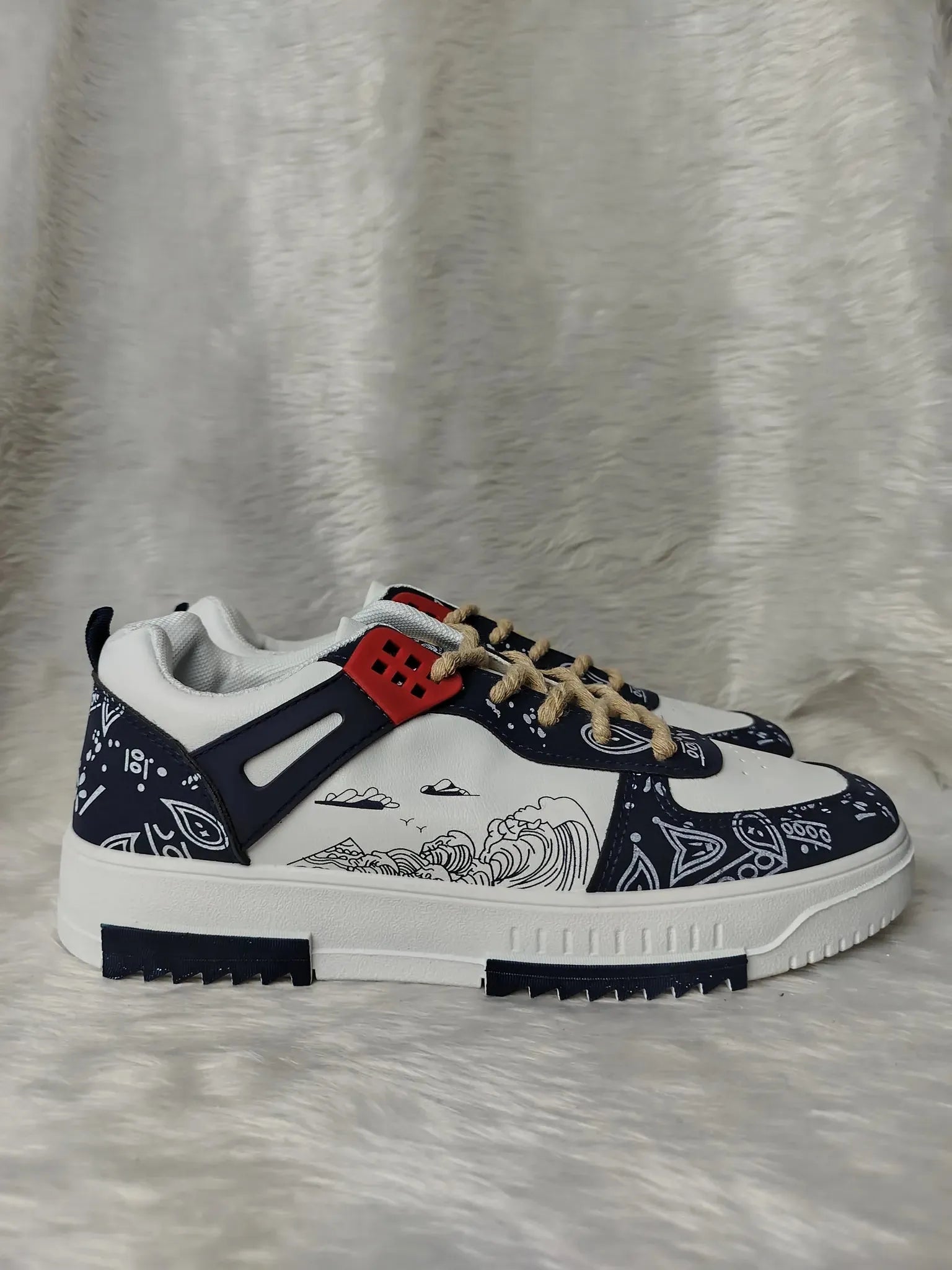 Sneaker with a unique design on a textured gray background - BlackBole High Quality shoe