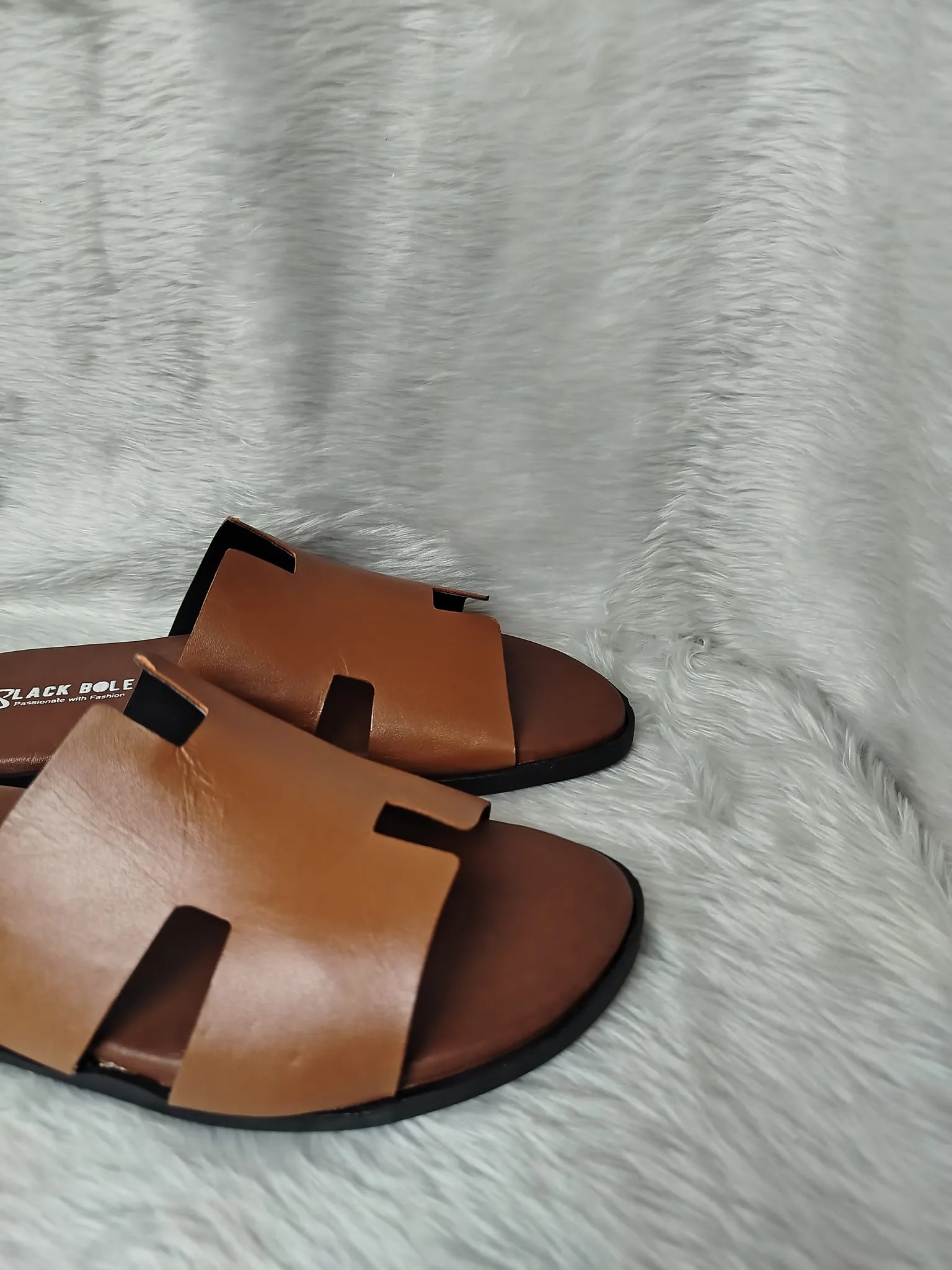 Brown sandals with black straps on a textured gray surface - BlackBole High Quality Sandal