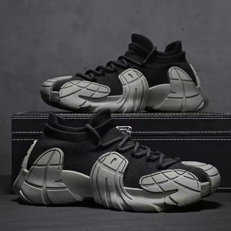 Black and white shoes with unique sole design on a dark background - BlackBole High Quality Shoe