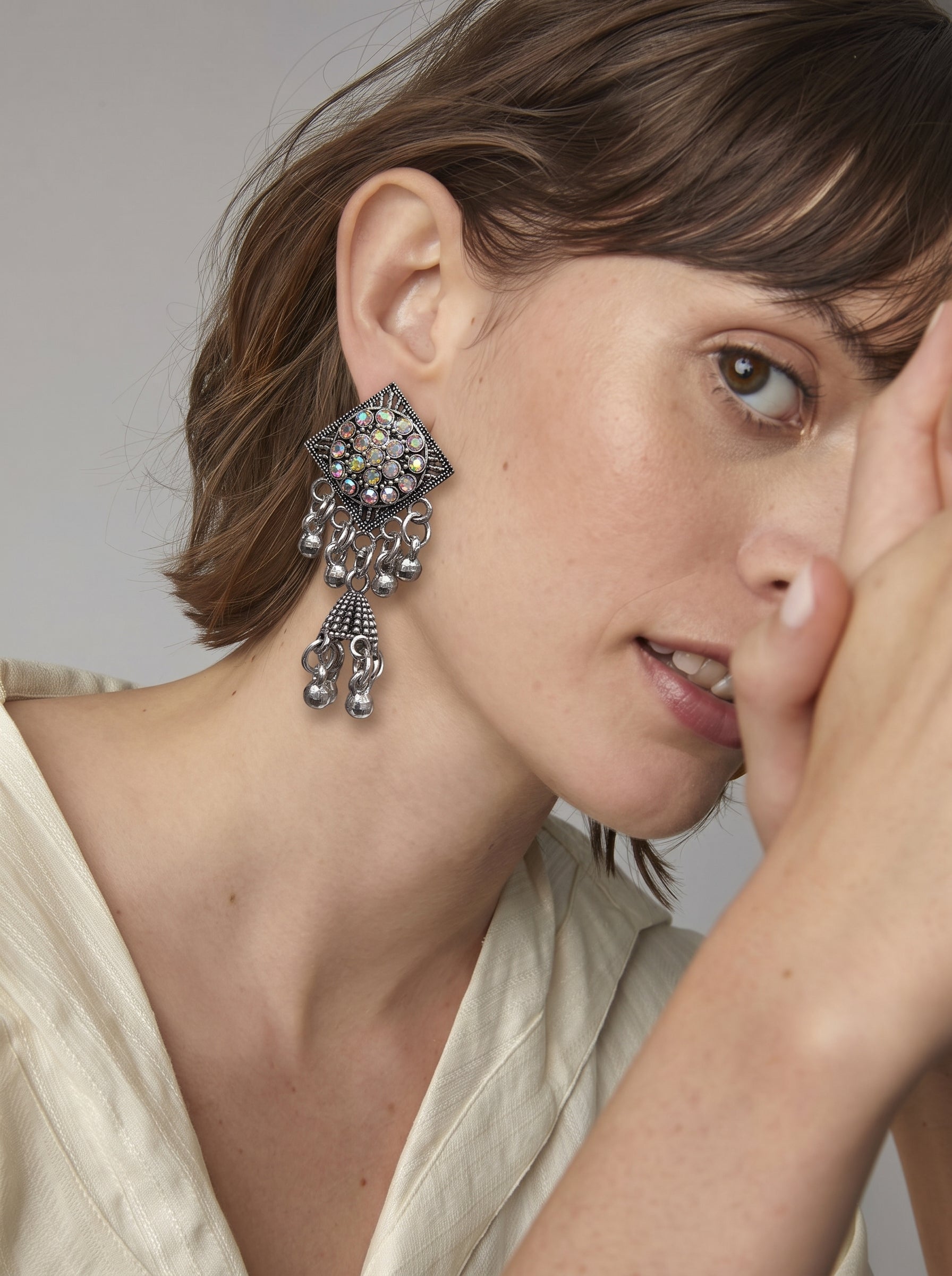 Celestial Silver Jhumka Earrings