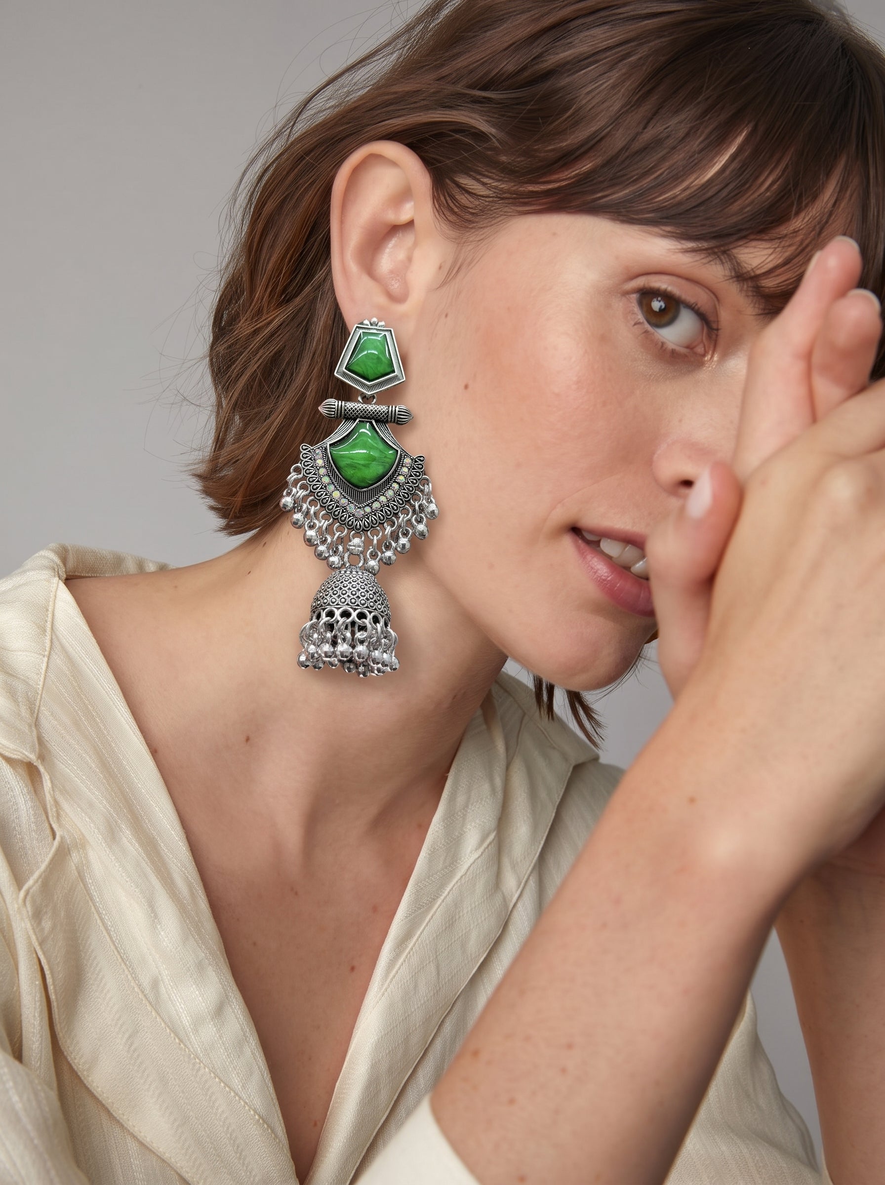 Emerald Noor Kashmiri Jhumka