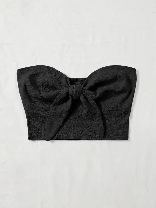 Black crop top with a large bow on a light gray background - BlackBole High Quality Western Dress